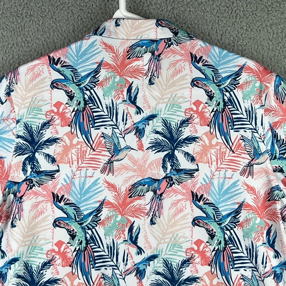 Waggle Mens Golf Polo Shirt Medium multicolor Tropical Bird Palm Performance - Picture 7 of 11